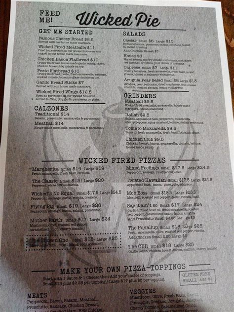 Menu at Wicked Pie Pizza pizzeria, Puyallup