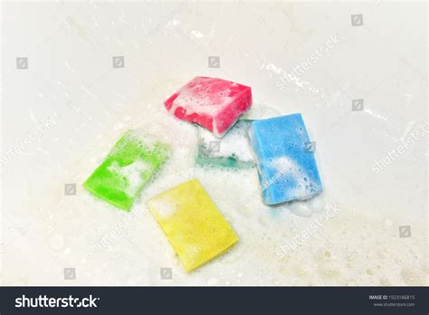 Sponge Detergent Foam While Washing Cleaning Stock Photo 1923186815 ...