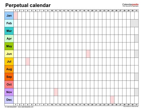 Free Printable Perpetual Calendar Template - Printable Templates