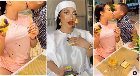 Actress Tonto Dikeh kisses her son amidst being dragged for allowing him to smack her 'Bum Bum ...