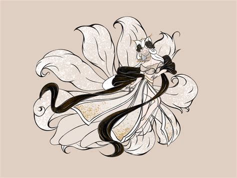 Fox with nine tails: A beautiful Chinese fairy by SolarSesame on Dribbble