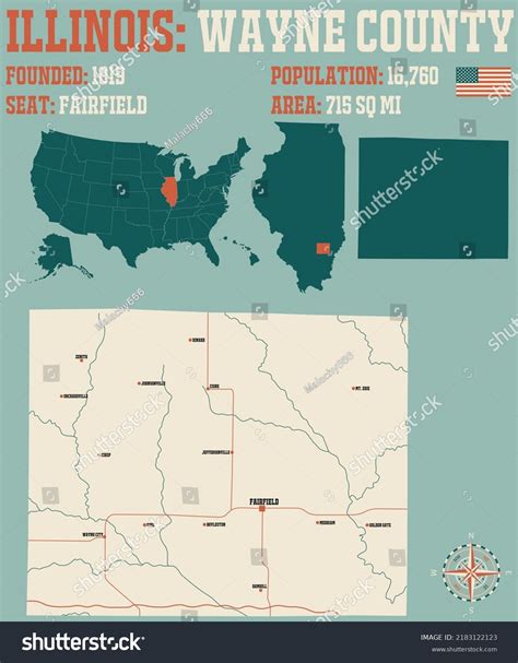 Large Detailed Map Wayne County Illinois Stock Vector (Royalty Free ...