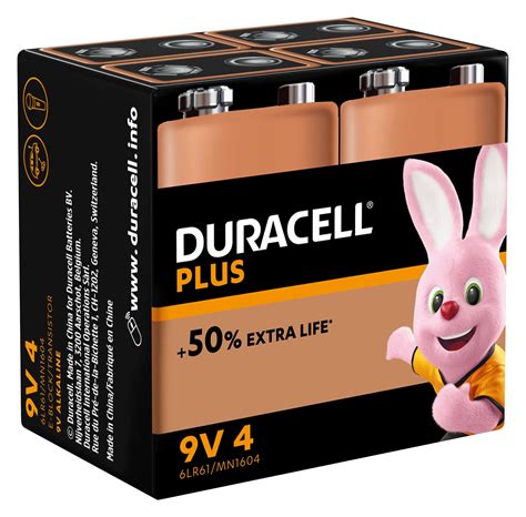 Buy Duracell Plus 9V Batteries for smoke alarms Pack of 4 Online at ...