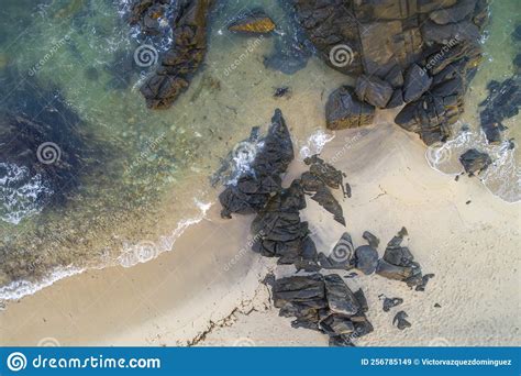 Aerial View of Rocky Beach and Ocean with Waves, Summer Time Stock ...