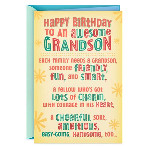 Cheerful, Handsome, Fun, Smart Grandson Birthday Card - Greeting Cards ...