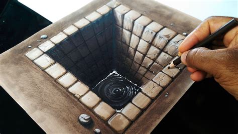 Drawing a Brick Hole - 3D illusion | 3d drawings, Illusion drawings, 3d ...