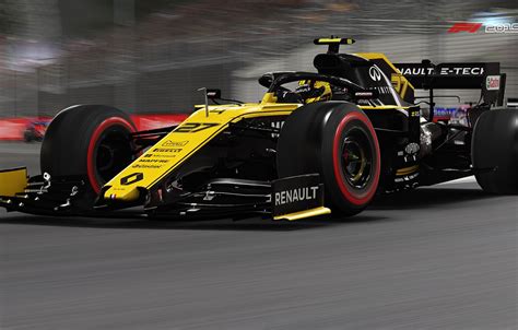 Wallpaper yellow, track, side view, racing car, F1 2019, Renault R.S.19 ...