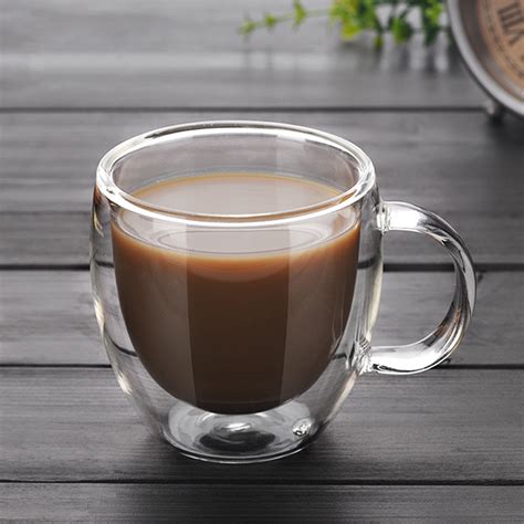 200ml Double Wall Layer Glass Coffee Tea Cup Mug & Handle Heat ...