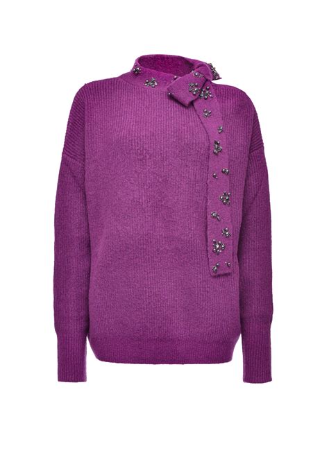 Плетен свободен пуловер с кристали Brunei | Trendo.bg