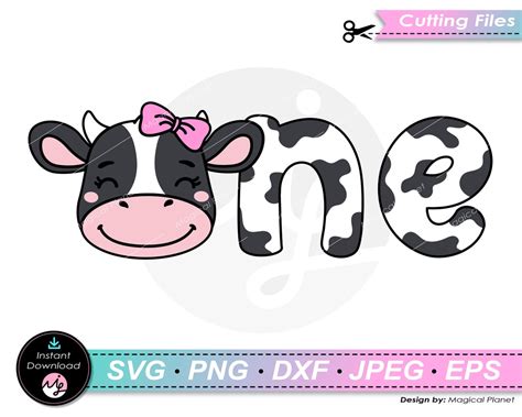 One SVG Layered Cut File Cute Cow Girl Birthday Decoration Babysuit Shirt Farm Animal Clipart ...