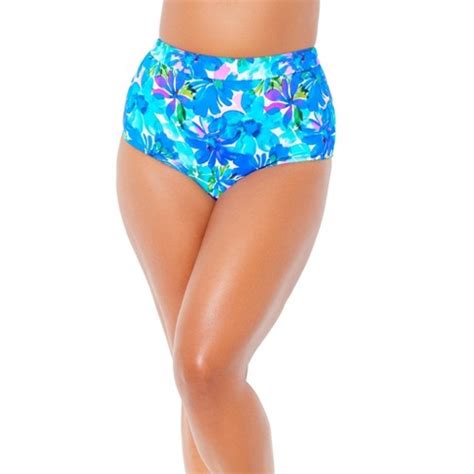 Swimsuits For All Women's Plus Size High Waist Hot Pant Brief - 8, Blue ...