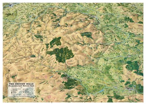 Cheviots Hills and The Northumberland National Park Poster Map