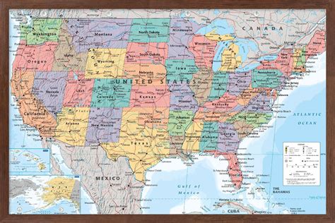 USA Map 2023 Wall Poster, 22.375" x 34" Framed - Walmart.com