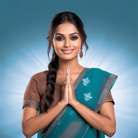 Premium AI Image | Sri Lankan Young Woman Greeting Ayubowan Namaste ...