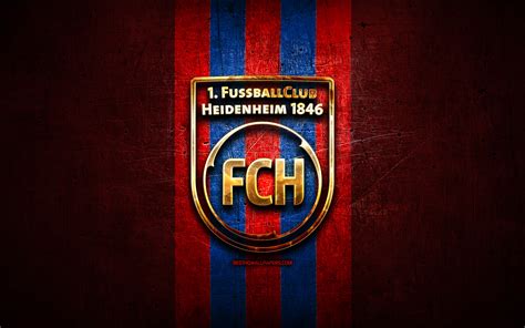 Download wallpapers Heidenheim FC, golden logo, Bundesliga 2, red metal ...