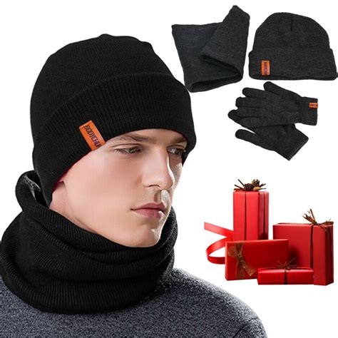 Mens Winter beanie knitted Hat Scarf Touch Screen Gloves Ski Neck Cover Warm Cap save money with ...