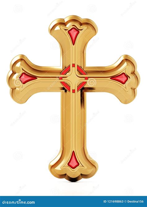 Gold Cross Isolated on White Background. 3D Illustration Stock ...