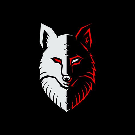 wolf is divided into two colors white and red gaming logo vector ...