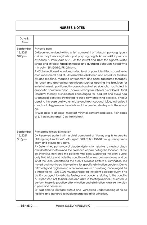 FDAR Charting Notes - Care of Clients with Problems in Oxygenation ...