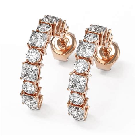 Lot - 4 ctw Princess Cut Diamond Designer Earrings 18K Rose Gold - REF ...