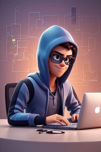 Premium Photo | Computer Hacker Cartoon Character Sneaky 3D Animation Style