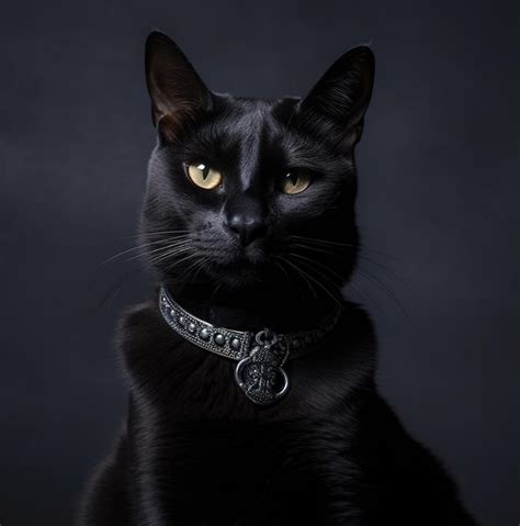 Premium AI Image | A black cat with a collar