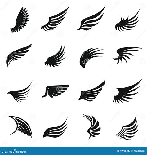 Wing icons set, simple stock vector. Illustration of feather - 74935317