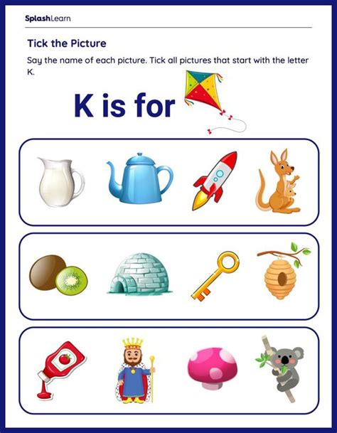 Find the Letter K Pictures – Printable Reading Worksheet