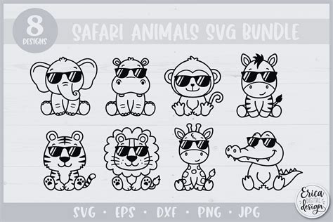 Safari Funny Animals SVG - 8 Outline Cut Files | Made By Teachers