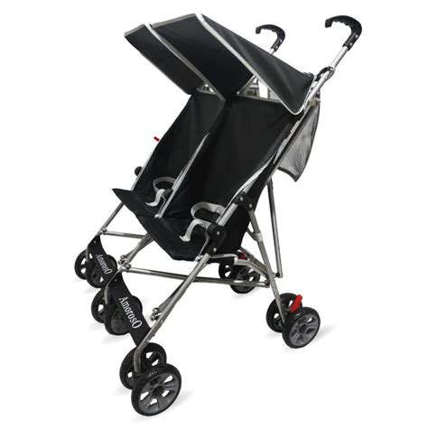 Side by Side Lightweight Black Tandem Double Umbrella Stroller ...