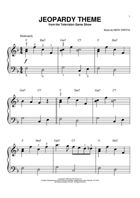 Jeopardy Theme" Sheet Music by Merv Griffin for Big Note Piano - Sheet ...