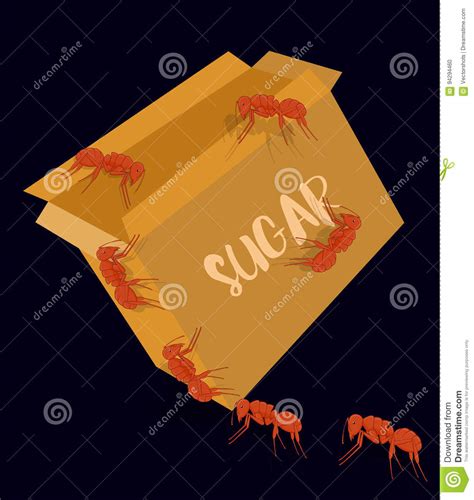 Ants Carrying Sugar from Packet Stock Vector - Illustration of food, fire: 94294460