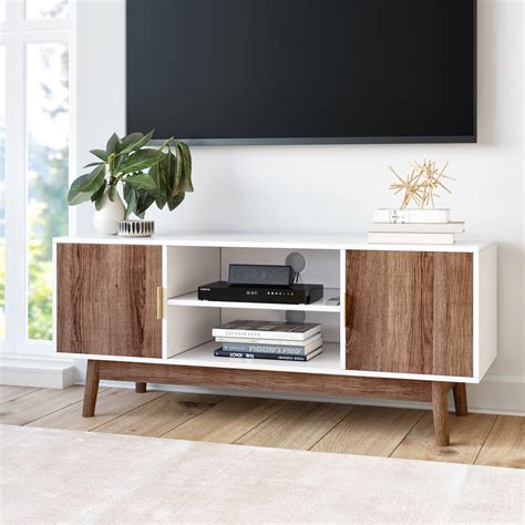 Nathan James Wesley Scandinavian TV Stand Media Console with White Frame and Rustic Oak Cabinet ...