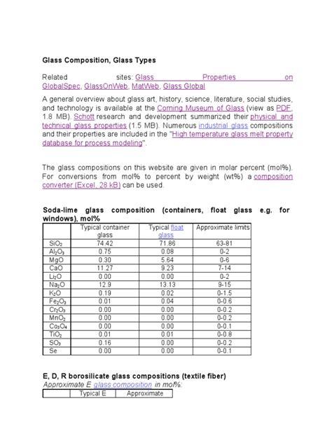 Glass Composition, Glass Types | PDF | Glasses | Silicon Dioxide