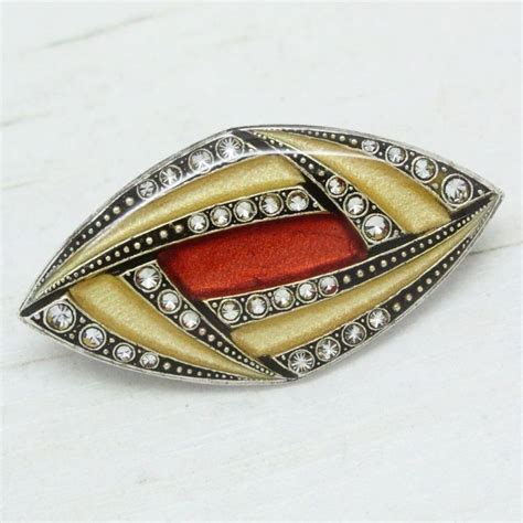 Pierre Bex Abstract Lines Art Deco Brooch Pin - A stunning geometric design in hand-laid enamel ...