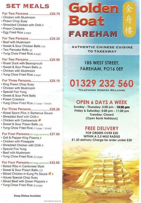 Menu at Golden Boat Fareham restaurant, Fareham, 185 West St