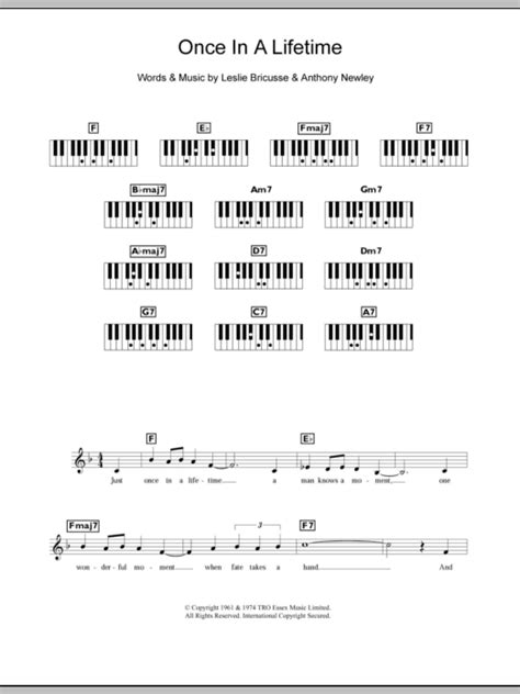 Once In A Lifetime Sheet Music | Leslie Bricusse | Piano Chords/Lyrics