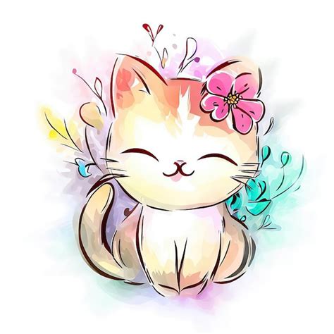 Premium AI Image | A drawing of a cat with a flower in its head