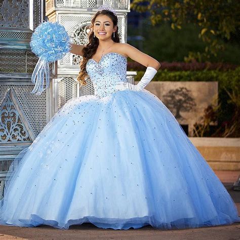 Ball Gown Sweet 16 Dresses Sweetheart Beadings Blue Quinceanera Dresses