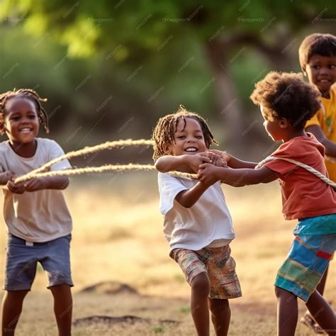 Premium AI Image | Children playing tug of war with a rope