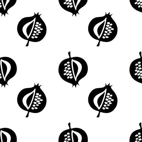 Pomegranate black and white pattern, hand drawn outline doodle ...