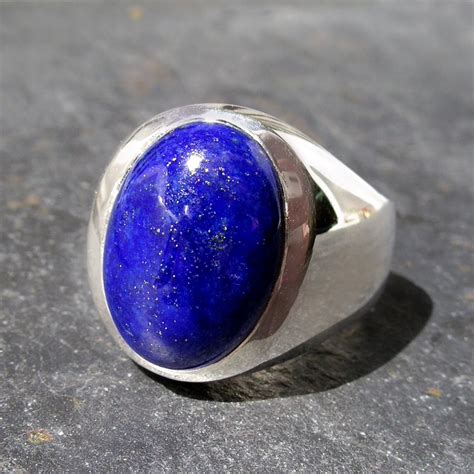 Mens Heavy Oval Lapis Lazuli Ring in Sterling | Doug Peterson Jewelers