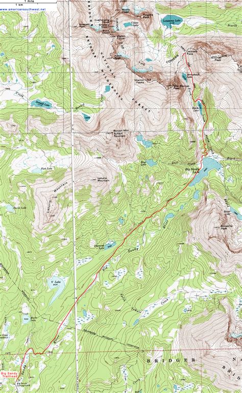 Topographic Map of the Big Sandy Trail to Cirque of the Towers, Wyoming