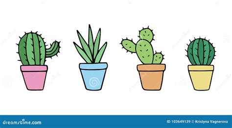 Cute cactus in pot set stock vector. Illustration of orange - 103649139