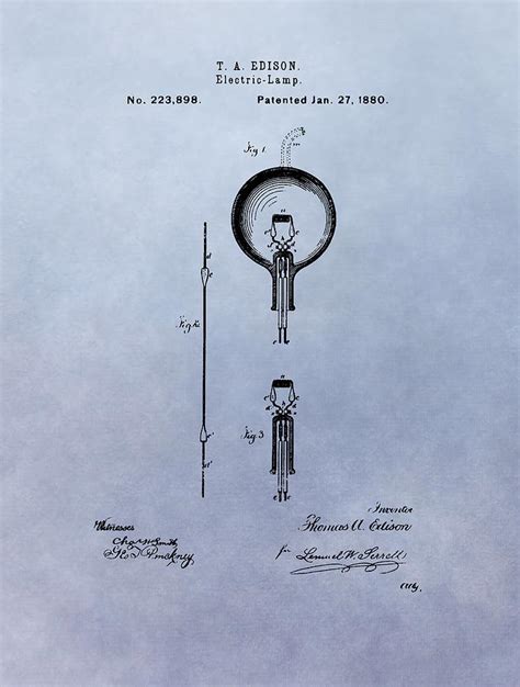 Vintage Electric Lamp Patent Thomas Edison Mixed Media by Dan Sproul