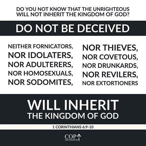 Do you not know that the unrighteous will not inherit the kingdom of ...