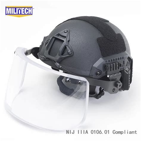 MILITECH Black BK Maritime Cut Deluxe NIJ IIIA FAST Bulletproof Helmet and Visor Set Deal ...