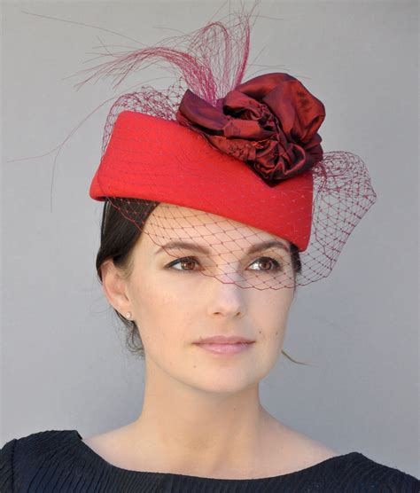 Ladies Formal Red Hat, Kentucky Derby Hat, Formal Hat, Red Fascinator Hat, Elegant Winter Hat ...