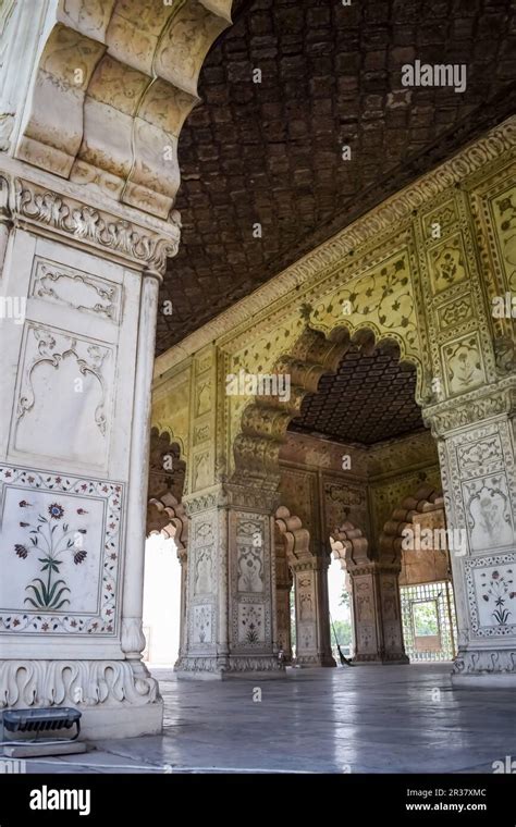 Architectural details of Lal Qila - Red Fort situated in Old Delhi, India, View inside Delhi Red ...