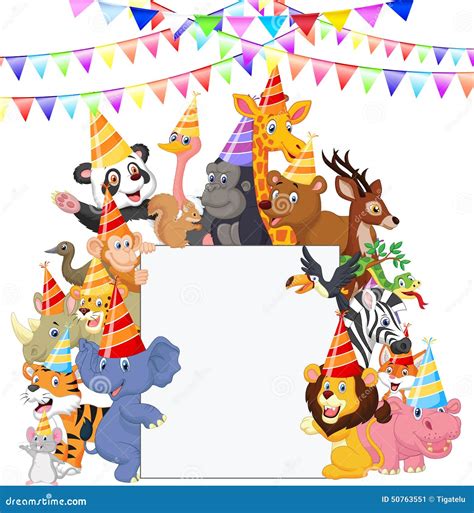 Safari Animals Cartoon Wearing Party Hats Stock Vector - Image: 50763551